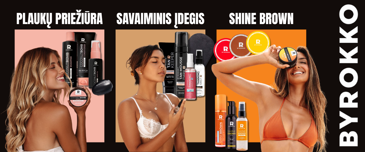 MULTUM, ByRokko, Shine Brown, savaiminio įdegio putos, įdegio aliejai, plaukams