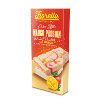 FIORELLA baltojo šokolado plytelė su mango skoniu, ryžių traškumu ir putojančiais saldainiais 200g | Multum