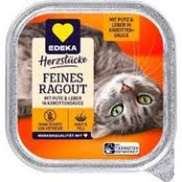 Edeka Feines Ragout maistas katėms su kalakutiena ir kepenėlėmis morkų padaže 100g | Multum