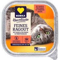 Edeka Feines Ragout maistas katėms su vištiena ir kalakutiena pomidorų padaže 100g | Multum
