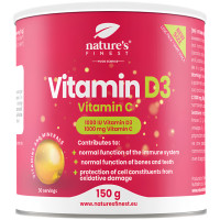 Nature's finest Vitamin D3 + Vitamin C. Augstas absorbcijas un dozācijas C un D3 vitamīns. Ar citronu garšu, bez cukura. 150g | Multum